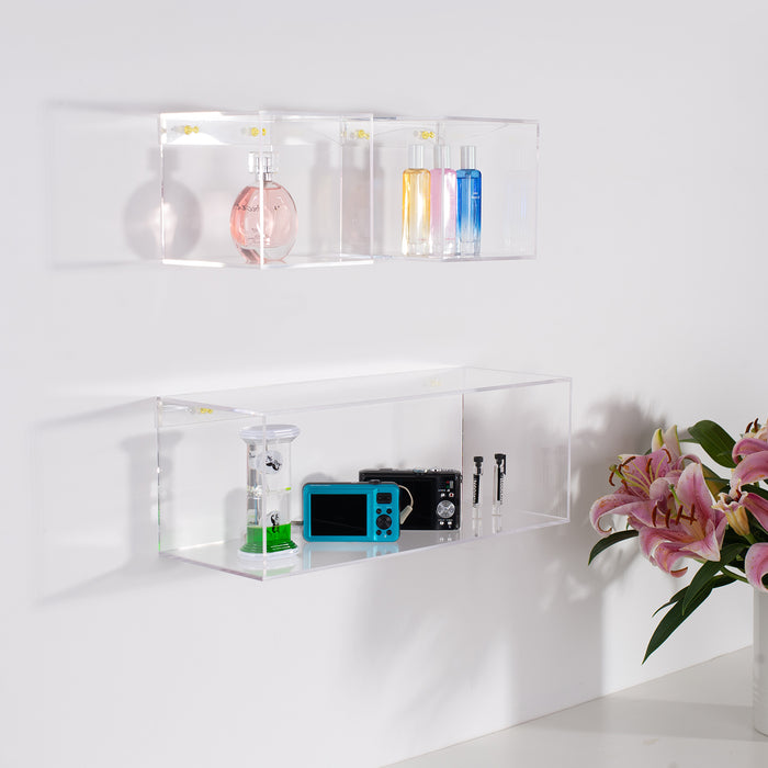 Red Co. Crystal Clear Acrylic Floating Storage 4 Sided Wall Shelves -  Bathroom Shelf, Makeup Cosmetics Display Organizer Rack | Set of 3