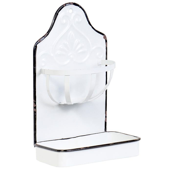 Red Co. Bathroom Metal Wall-Hanging Soap and Sponge Holder Dish, Solid White/Black Rim, 9.75 Inches