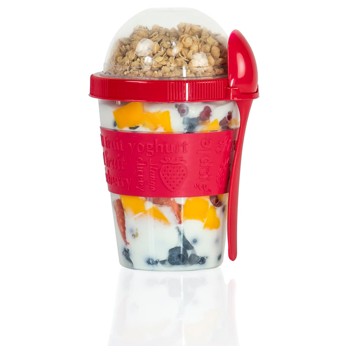 Titiz 20 oz Cereal On the Go Cups Portable Lux Yogurt Cereal To-Go  Container with Top Lid Granola & Fruit Compartment (Red)