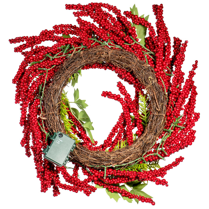 Red Co. 20" Christmas Wreath with Battery Operated LED Lights, Artificial Home Décor for Fall Winter