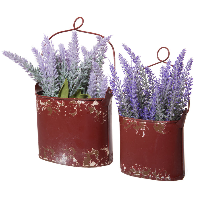 Farmhouse Style Tin Red Distressed Rusted Small Buckets - 2 Sizes