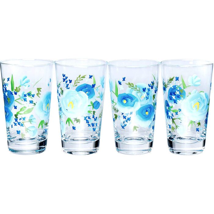 Spring Botanicals Blue Rose Juice Highball Tumber Glasses, Set of 4-8 Oz. Each