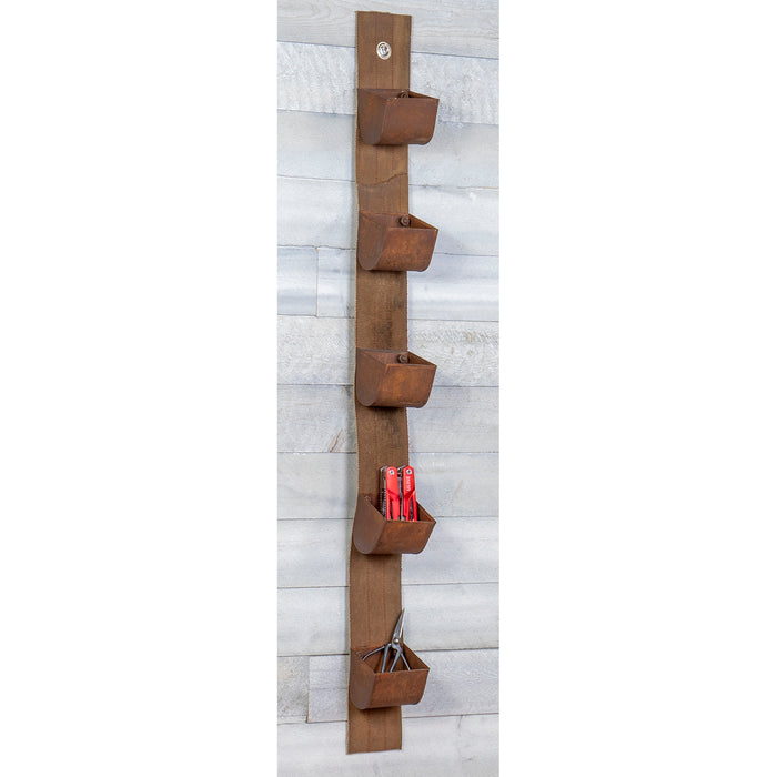 Red Co. Rustic Wall Mounted Utility Belt with 5 Metal Pockets Garage Storage Tool Organizer