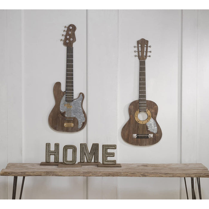 Rustic Inspired Decorative Acoustic Guitar Wall Art, Wood & Metal Wall Hanging Centerpiece Sculpture, 36" H