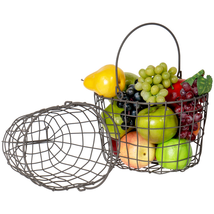 Red Co. All-Purpose Country Rustic Small Basket Display Bin, Gray Iron Metal Wire with Wooden Handle, Set of 2- Large- 10 Inches and Small- 8.75 Inches