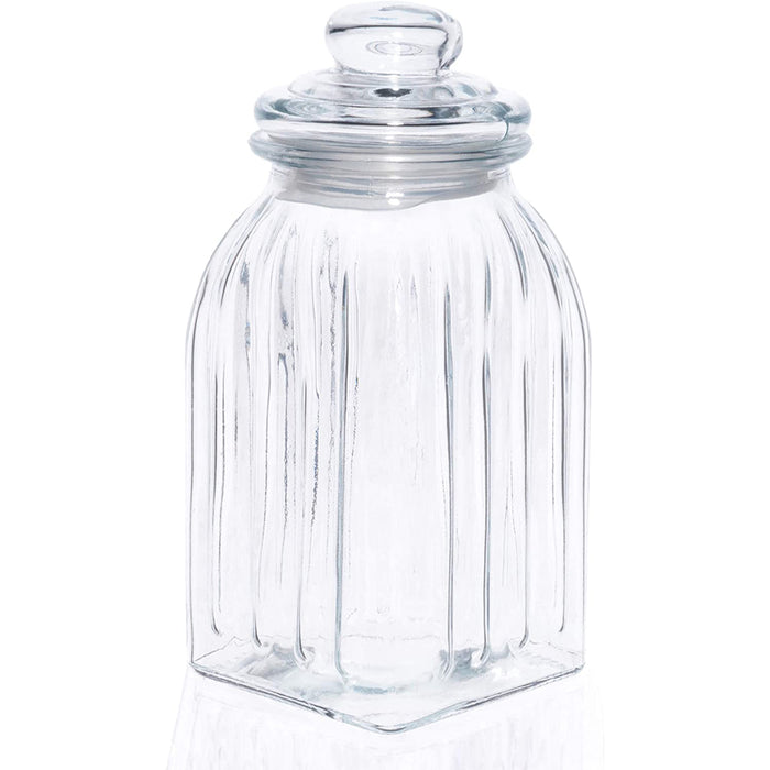 Exclusive Line Ripple Square Glass Food Storage Jar Canister with Airtight Lid, 47.5 Ounces