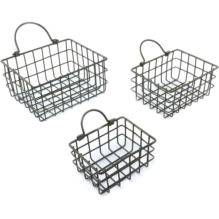 Red Co. Country Style Rectangular Metal Wire Baskets, Set of 3