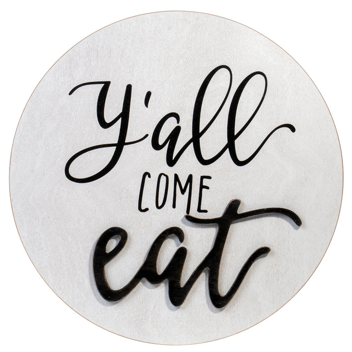 Red Co. Y'all Come Eat Country Farmhouse Kitchen Wooden Wall Sign - Dinning Room Wall Décor - 15.6" Dia