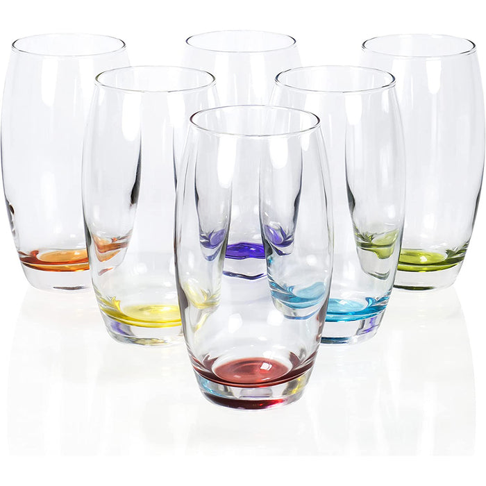 Red Co. Multicolor Large Drinking Glasses for Water, Juice and Cocktails,  16 Ounce - Set of 6