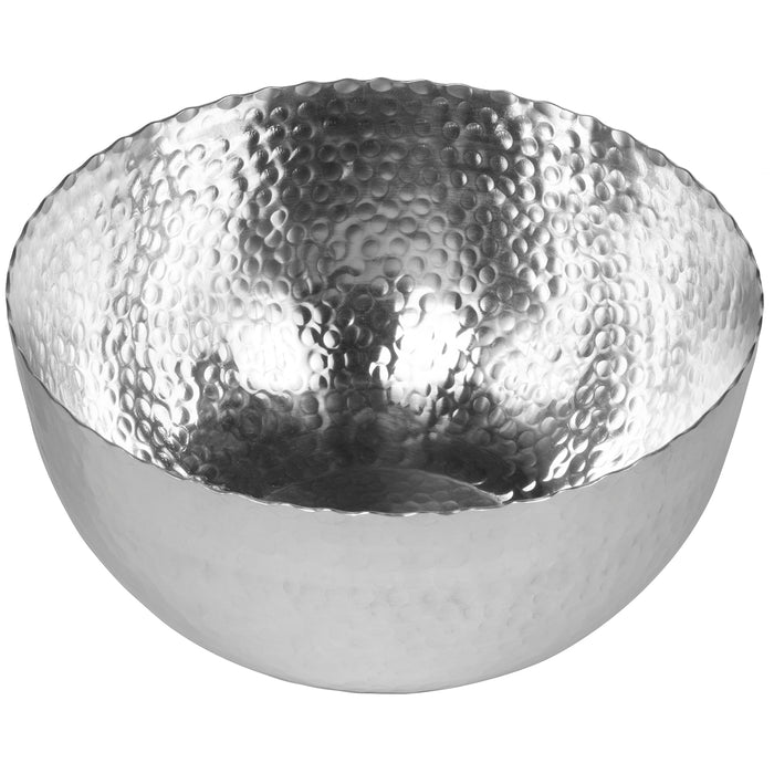Red Co. Luxurious Hammered Aluminum Round Bowl with Petal Edge, Metal Decorative Bowl, Chrome Finish — 14 Inches