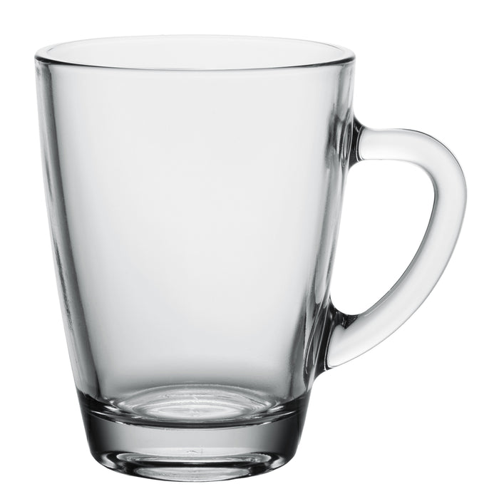 Vega Modern Clear Glass Mug with Handle, Coffee Tea Hot or Cold