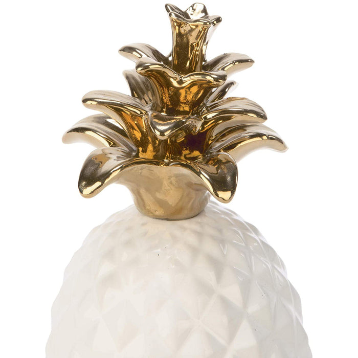 Red Co. White Ceramic Pineapple with Gold Accents - Home Decorative Fruit Figurine