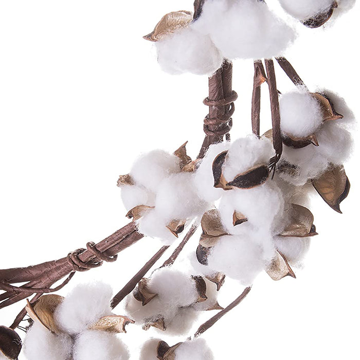 Red Co. Farmhouse Full White Fluffy Cotton Wreath - Home Decor for Front Door - 20 Inches