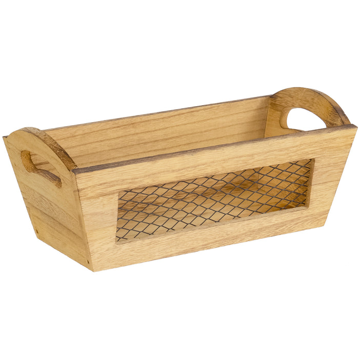 Red Co. Wood Basket Crate with Metal Wire Mesh and Handles, Storage Containers, Home Organizers