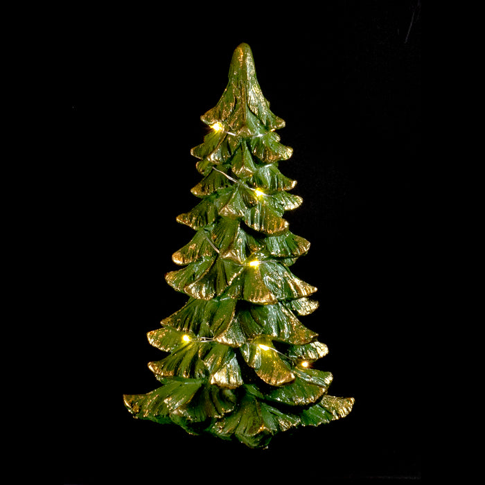 Red Co. Light Up Ceramic Christmas Tree Tabletop Holiday Decoration with Golden Glitter Snow, 9" x 5.5"