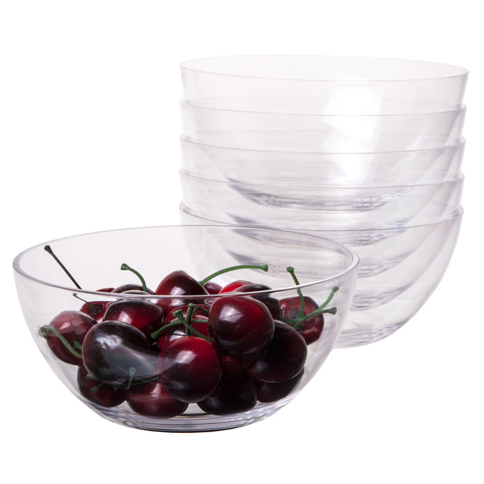 Crystal Flare Clear Acrylic Cereal Salad Soup Fruit Dessert Bowl, 5.6 Inches - Family pack of 6