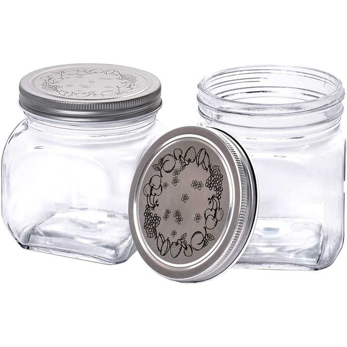 Classic Food Saver, Square Glass Storage Container Jar with Metal Lid - 33.75 Ounces