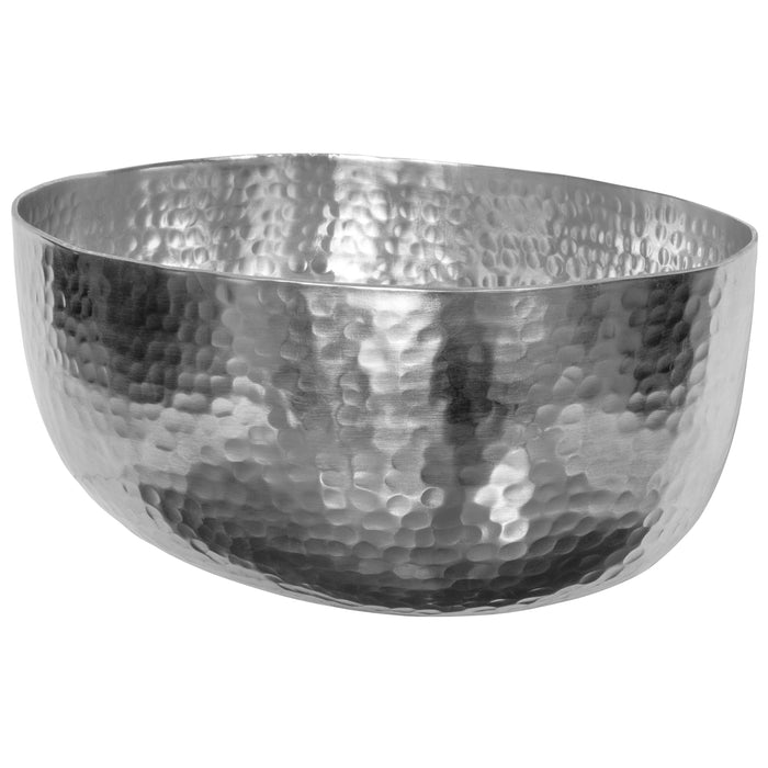 Red Co. Luxurious Hammered Aluminum Oval Bowl, Metal Decorative Bowl, Silver Finish — 11¾" x 9½" x 5"