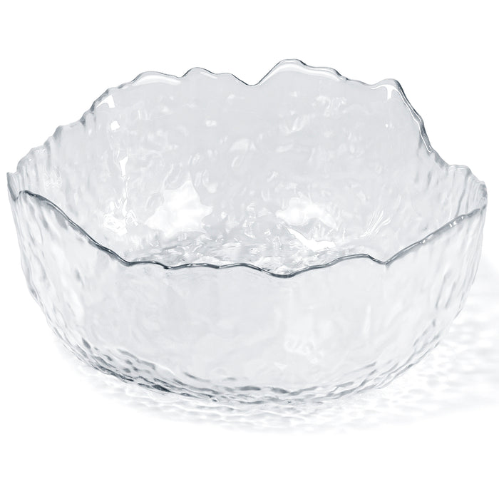 Red Co. 9.5" Large Textured Round Deep Clear Glass Salad Serving and Mixing Bowl with Torn Rim