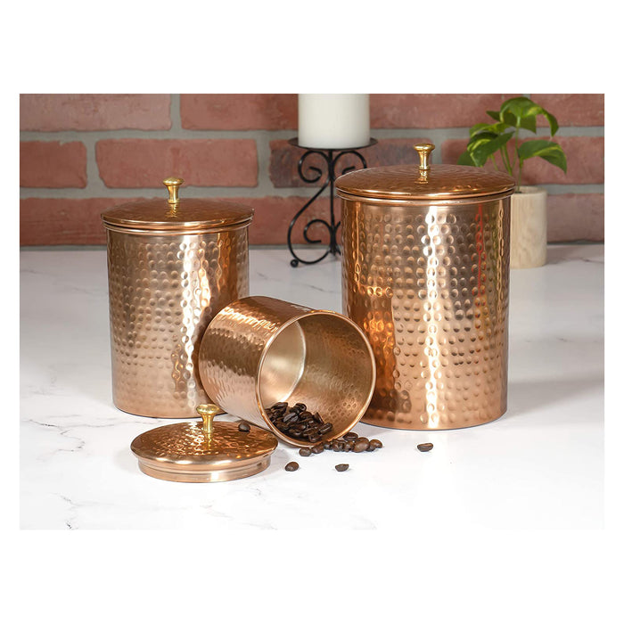 Red Co. Set of 3 Decorative Hammered Copper Nesting Storage Jar Canisters with Lids