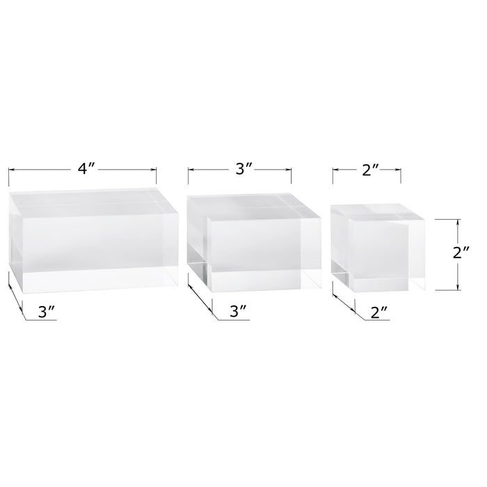 Red Co. Transparent Clear Solid Acrylic Cube Jewelry Display Stand Pedestals with Polished Edges – Set of 3 Sizes