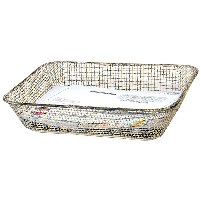 Rustic Metal Wire Woven Table Basket - Vintage Tray Organizer, Length - 11.5"