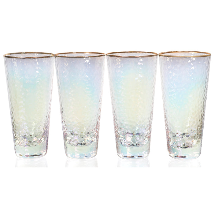 Set of 4 Iridescent Drinking Glasses with Gold Rim