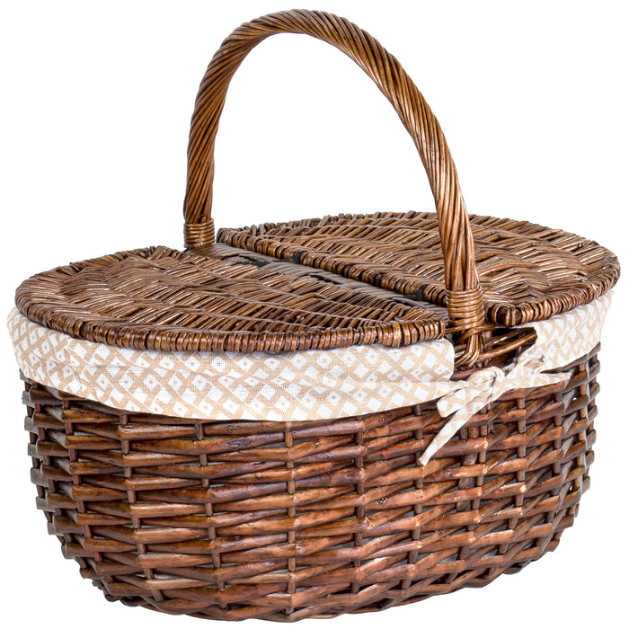 Red Co. Wicker Picnic Basket with Folding Lid and Handle Storage Container for Picnic, Camping, Outdoors