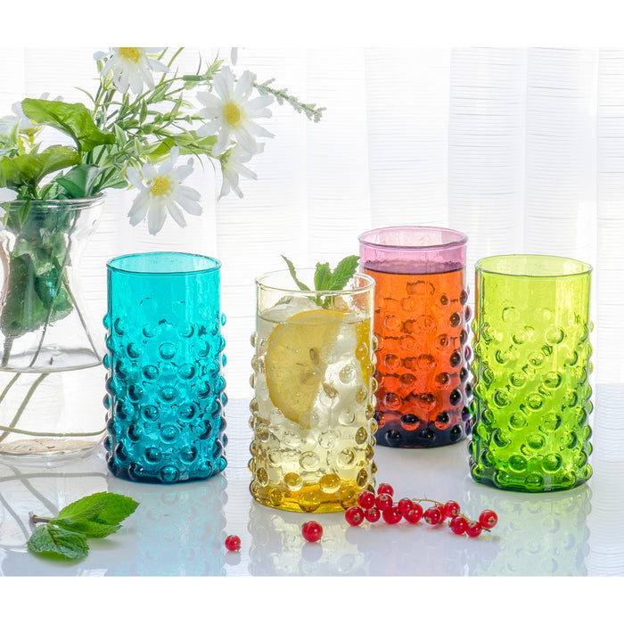 Red Co. Set of 4 Vintage 12 Fl Oz Hobnail Beverage Drinking Tumbler Glasses – Assorted Colors