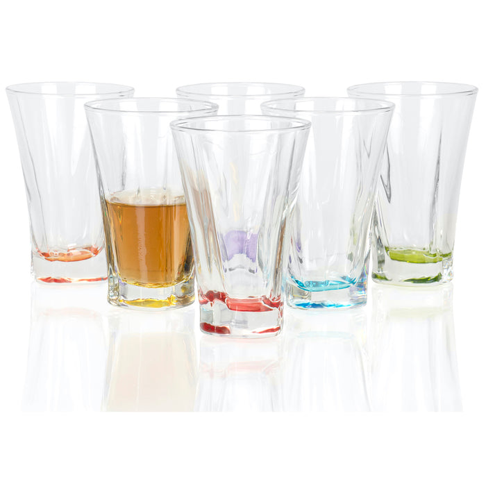 Red Co. Tapering, Fluted Shot Glasses with Colored Bases, 3.5 Ounce - Set of 6