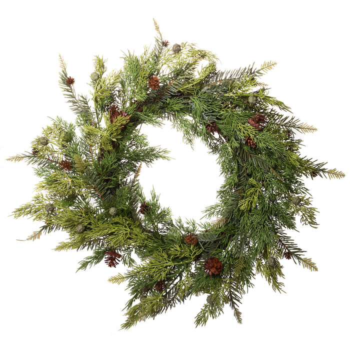 Red Co. Artificial Pine & Juniper Wreath - Great Front Door and Wall Winter Christmas Decoration - 22 Inches