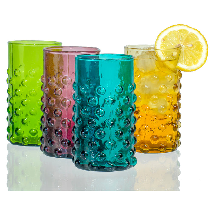 Red Co. Set of 4 Vintage 12 Fl Oz Hobnail Beverage Drinking Tumbler Glasses – Assorted Colors