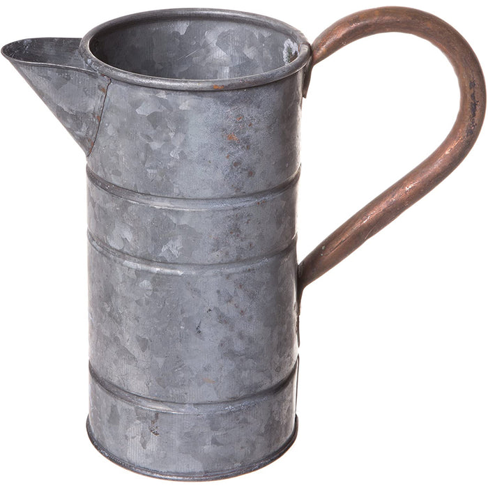 Rustic Galvanized Tin Watering Can, Decorative Pitcher, Vintage Plant Flower Vase, Small, 7-inch