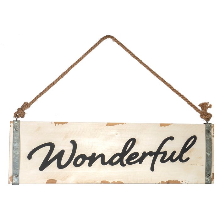 Wonderful - Decorative Hanging Wood Sign, Handcrafted Reclaimed Wooden Plaque, 20" x 6"