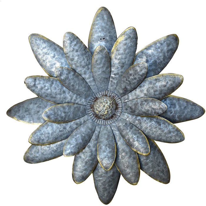 Daisy Dimensional Antique Tin Galvanized Metal Flower Petals Hanging Mounted Wall Décor Wreath, 12 Inches
