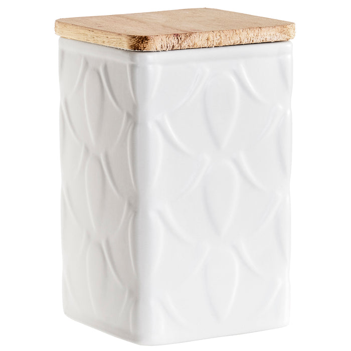 Swan Creek Highly Scented Pillar Candle in Square Ceramic Canister with Lid, White Collection – Assorted Patterns – Vanilla Pound Cake, 13 oz.