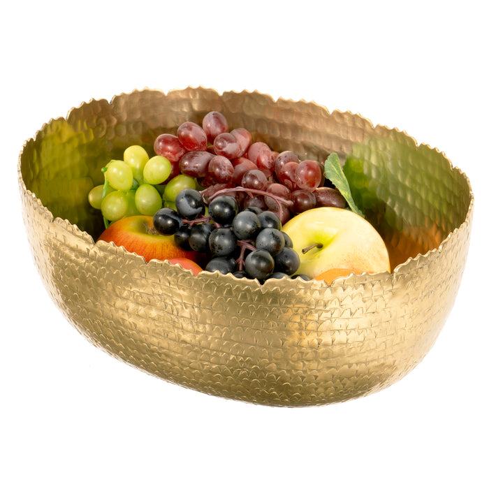 Red Co. Luxurious Gilded Hammered Aluminum Oval Bowl, Metal Decorative Bowl — 11¾" x 9½" x 5"