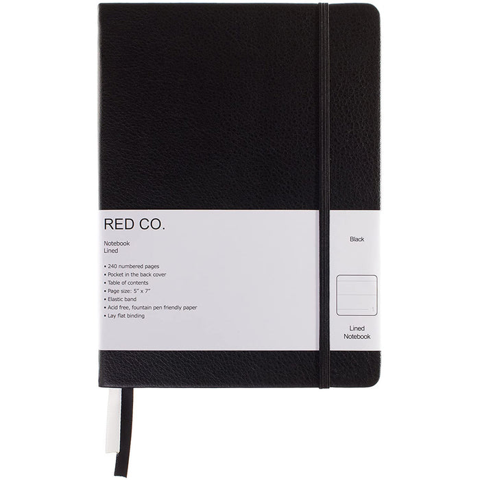 Red Co. Classic Black Hardcover Notebook Journal, 240 Pages, 5"x7"- Lined/Ruled