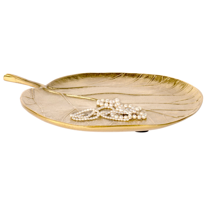 Red Co. 14 inch Decorative Tabletop Aluminum Leaf Tray in Brushed Metal Gold