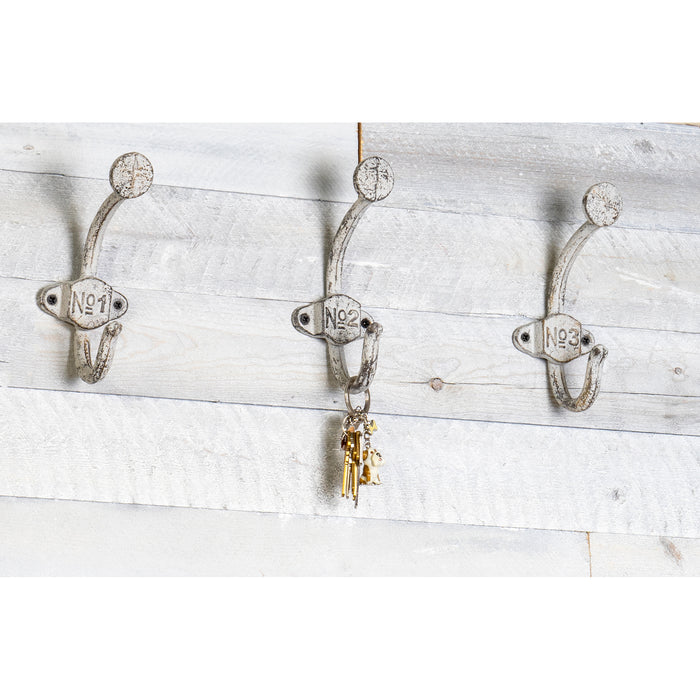 Red Co. Rustic Style 3 Piece Numbered White Wall Hooks Iron Decorative Organization Set