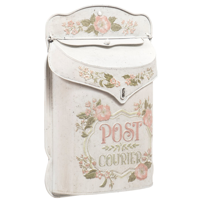 Red Co. Decorative White Distressed Metal Wall-Mounted Mailbox Storage Bin Post Office Box with Lid for Indoors – Post Courier