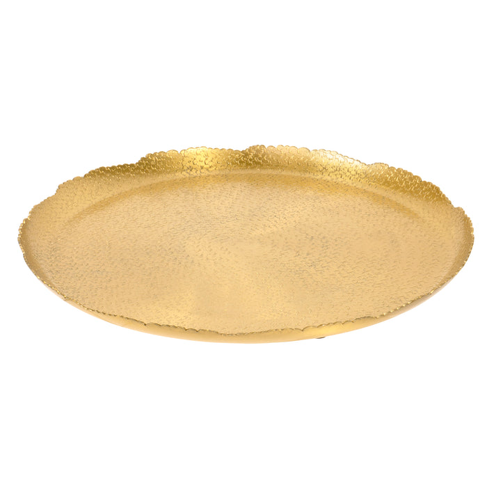 Red Co. 16 Inch Antique Aluminum Round Gold Decorative Tray; Platter Serving Dish; Dessert Cupcake Display