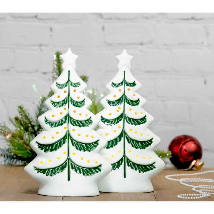 Red Co. 9” Stoneware Holiday Season Light-Up Christmas Tree Figurine Decoration - Single