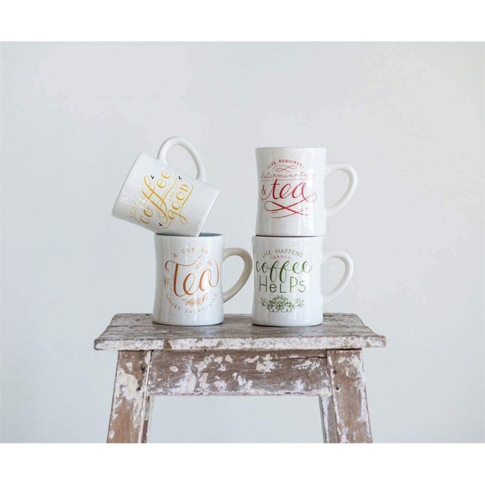 Charming Ceramic Mugs with Sayings, Set of 4 Styles, 10 fl oz