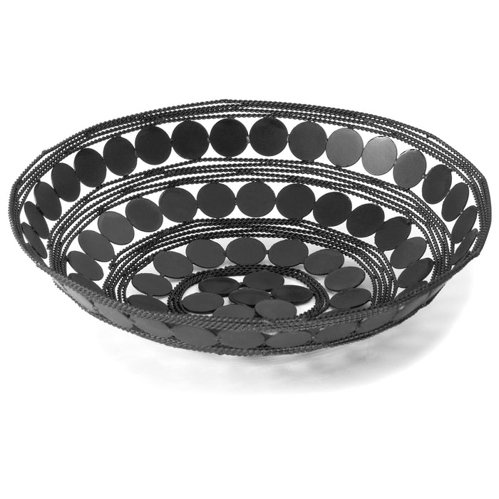 Red Co. 10” Decorative Round Iron Ring Centerpiece Basket Bowl, Circle Design with Braided Wire - Black