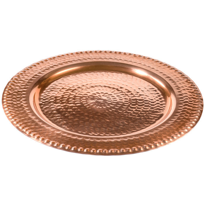 Red 13” Decorative Round Hammered Metal Dinner Charger Plate
