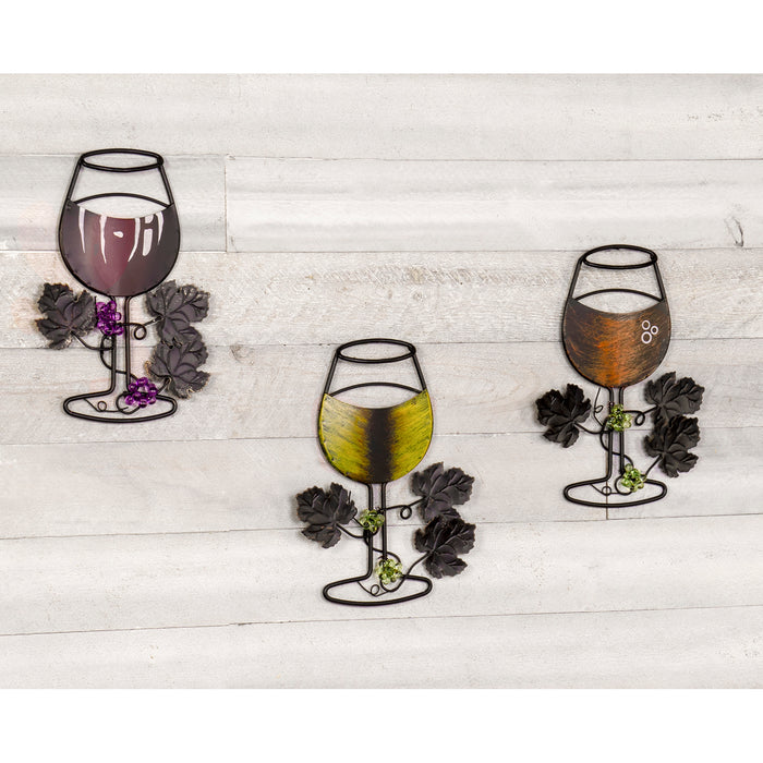 Red Co. Wall Metal Wine Art - Red Wine/White Wine and Sparkling Rose Glass Set of 3 - Home Bar Wine Decor - Great Gift for Wine Lover!