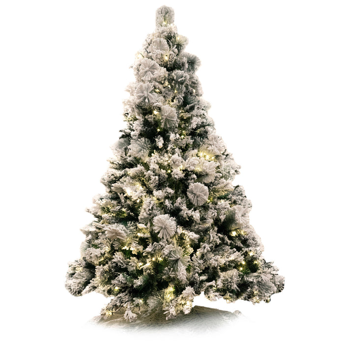 Red Co. 5-Foot Premium Snow-Flocked Artificial Christmas Tree - 300 UL Certified Warm White LED Lights with Metal Stand