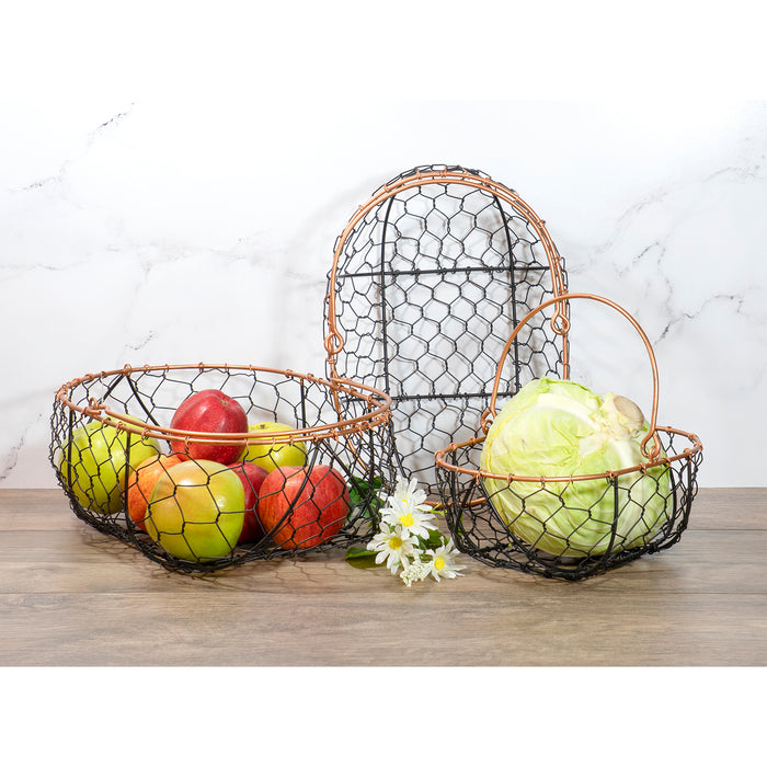 Red Co. Farmhouse Decor Metal Wire Gathering Basket Storage Organizers with Handles for Home, Kitchen, Cabinets, Bathroom, Set of 3