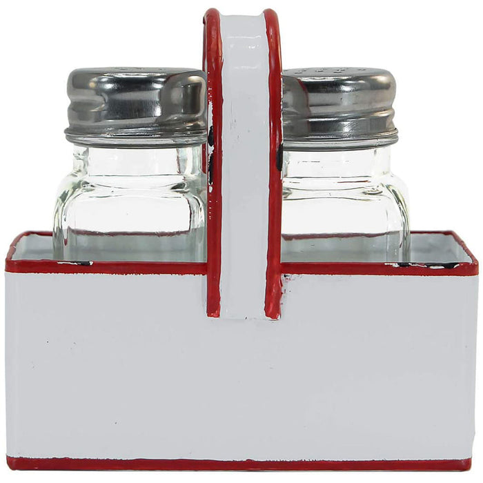 Red and White Salt & Pepper Shaker Caddy, Basket Set